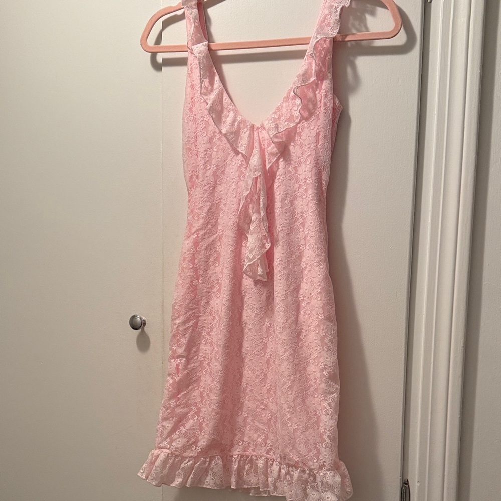 White Fox Boutique Pink Lace High Low Dress